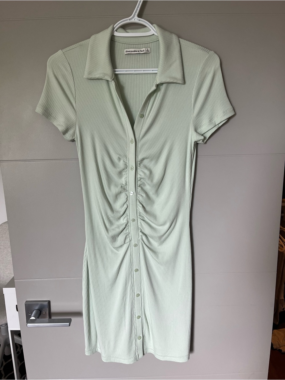 Light Mint Ribbed Button-Front Polo Dress - Size Small